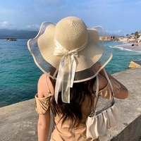 2022 new womens summer bucket folding lace bow straw hat panamas uv protection sun visor hat seaside beach hat tide summer hats