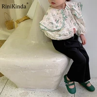 rinikinda 2022 childrens pants girls solid vintage flare pants cotton loose full length childrens pants spring and autumn