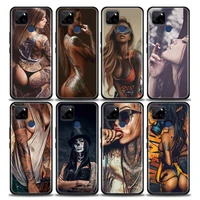 sexy smoking tattoo girl phone case for realme c2 c3 c21 c25 c11 c12 c20 oppo a53 a74 a16 a15 a9 a95 a93 a31 a52 a5s tpu case