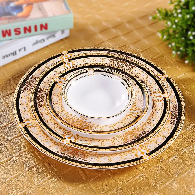 

European Steak Plate Golden Bone China Plate 10 Inch 8 Inch 6 Inch Plate Western Food Plate Dishes Charger Plates