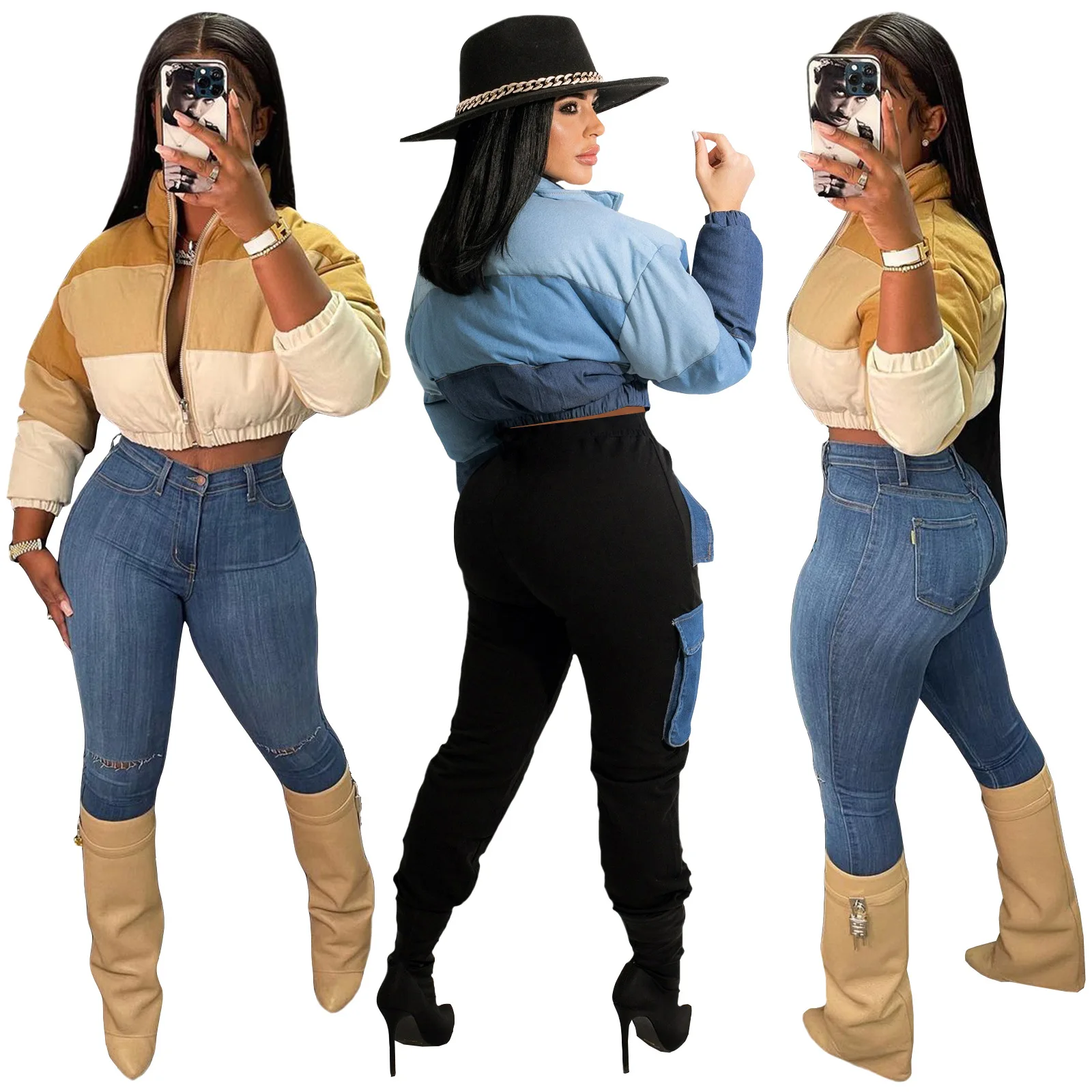 Womens Puffer Jacket Down Cotton Coats Fashion Loose Patchwork Parka Warm Outwear Ladies Streetwear Winter Coat Female Clothes