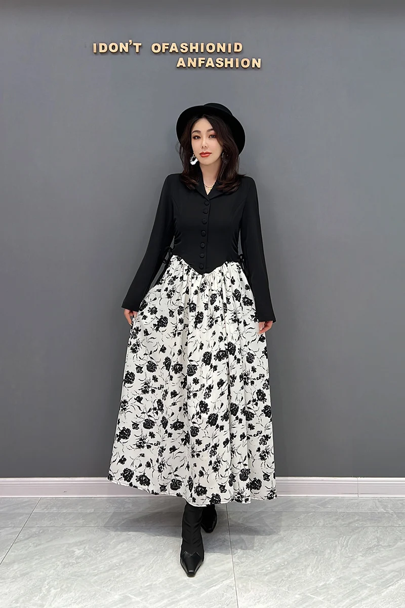 

SuperAen Европа 2022 осень новое корейское платье с v-образным вырезом Темперамент женская одежда длинное платье для женщин