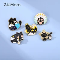 black cat enamel pins animal plant stars accessories brooches badges cartoon role jewelry gift for friends free shipping