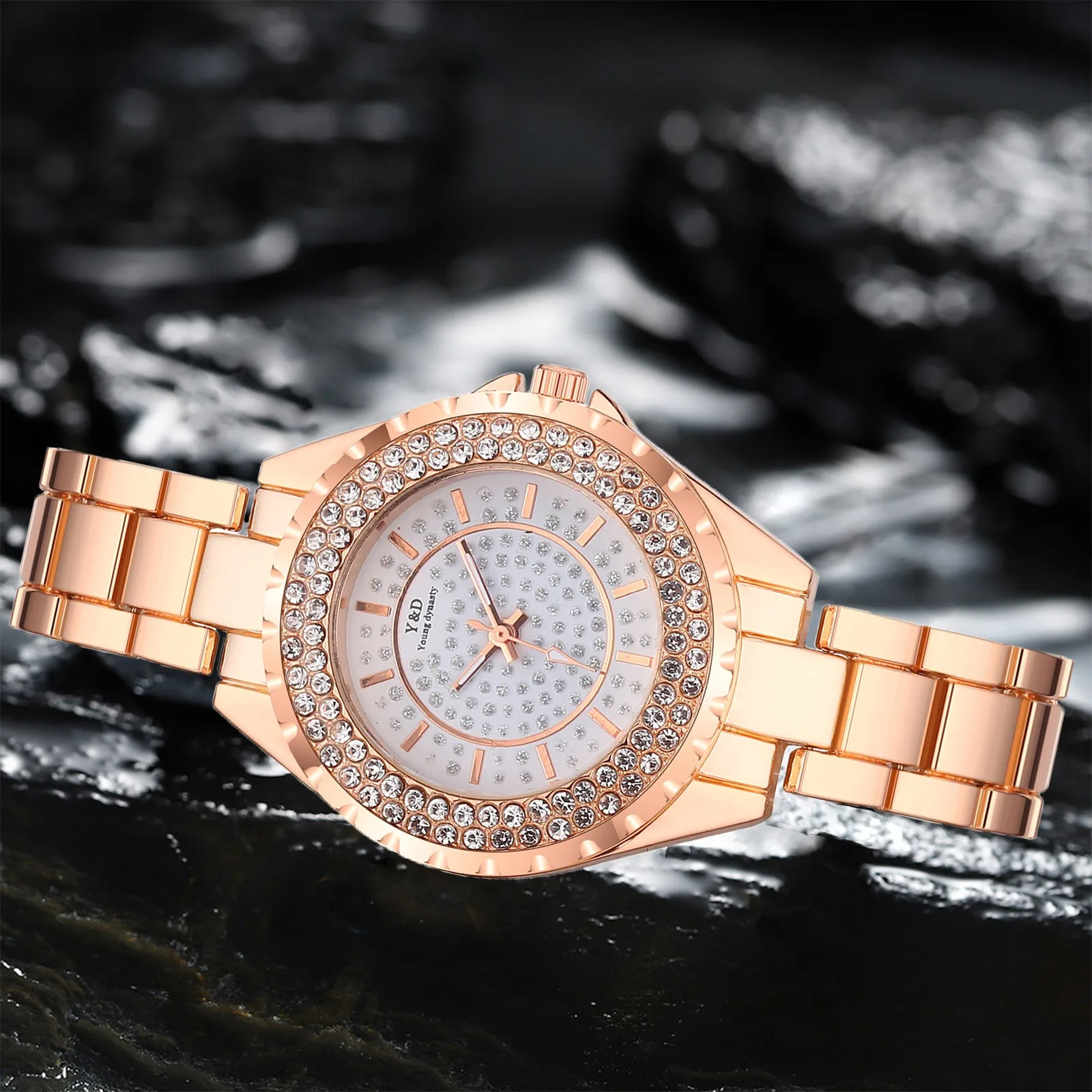 Роскошные женские часы повседневные с браслетом из нержавеющей стали Стразы со