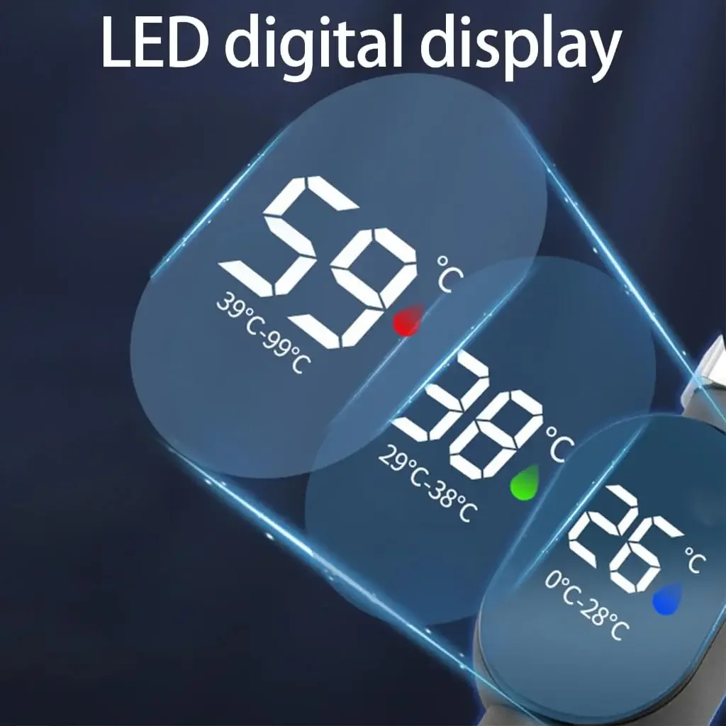 Фото Черный LED-термометр для ванной комнаты 0~99°C, умный измеритель температуры воды для душа, точное измерение температуры воды №4