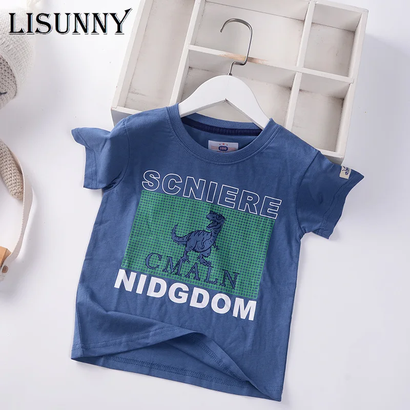 

LISUNNY Boys T-Shirt Summer 2022 New Children Short Sleeve T-shirt Baby Boy Tops Cartoon Dinosaur O-Neck Kids Soft Tees 1T-7T