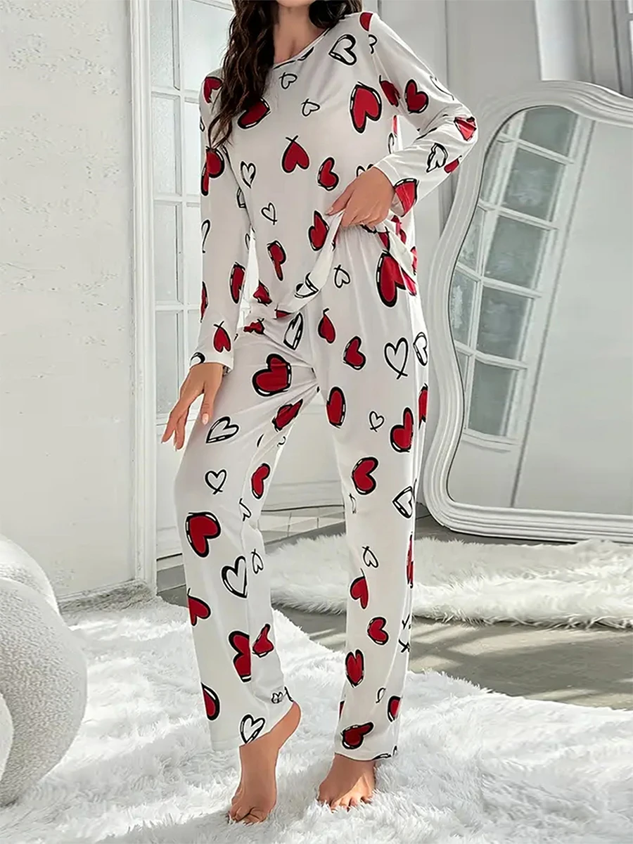 Женский комплект из двух предметов для отдыха с длинным рукавом и круглым