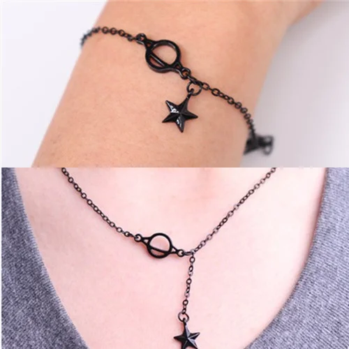 

Korean Versatile Black Chain Bracelet Star Tassel Pendant Necklace For Girls Personality Lovers Bracelets Necklace Jewelry