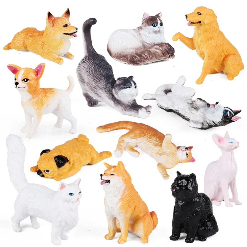 1Pcs Cute Pet Dog Cat Figures Mini Ragdoll Corgi Golden Retriever Shiba Inu Home Garden Decor PVC Figurine Miniature Toys