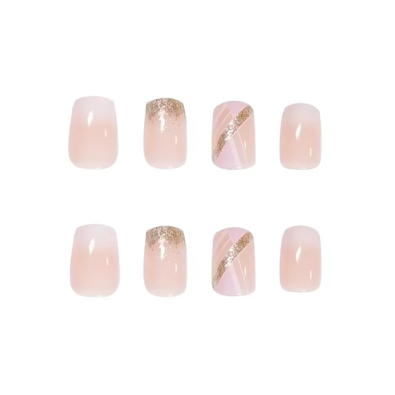 Short False Nails Coffin nude pink design Artificial Ballerina Fake Nails With Glue Full Cover Nail Tips Press On Nails