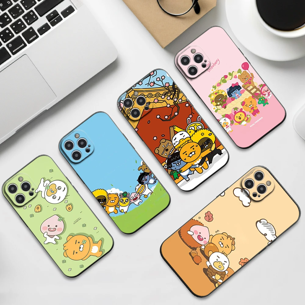 Cartoon Cute K-KAKAOS FRIENDS Phone Case For iPhone 16 11 12 13 14 15 Pro Max Plus Black Soft Shell