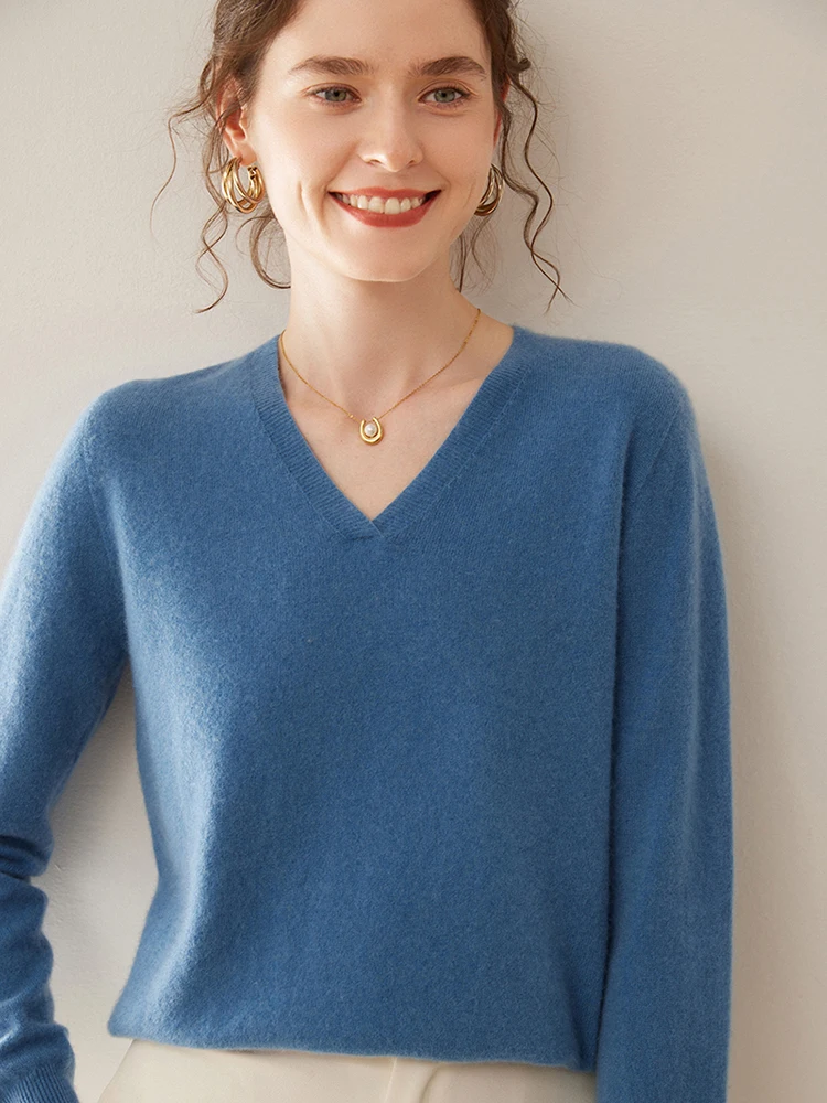 Осень-зима 2024 новый кашемировый свитер с v-образным вырезом женский тонкий