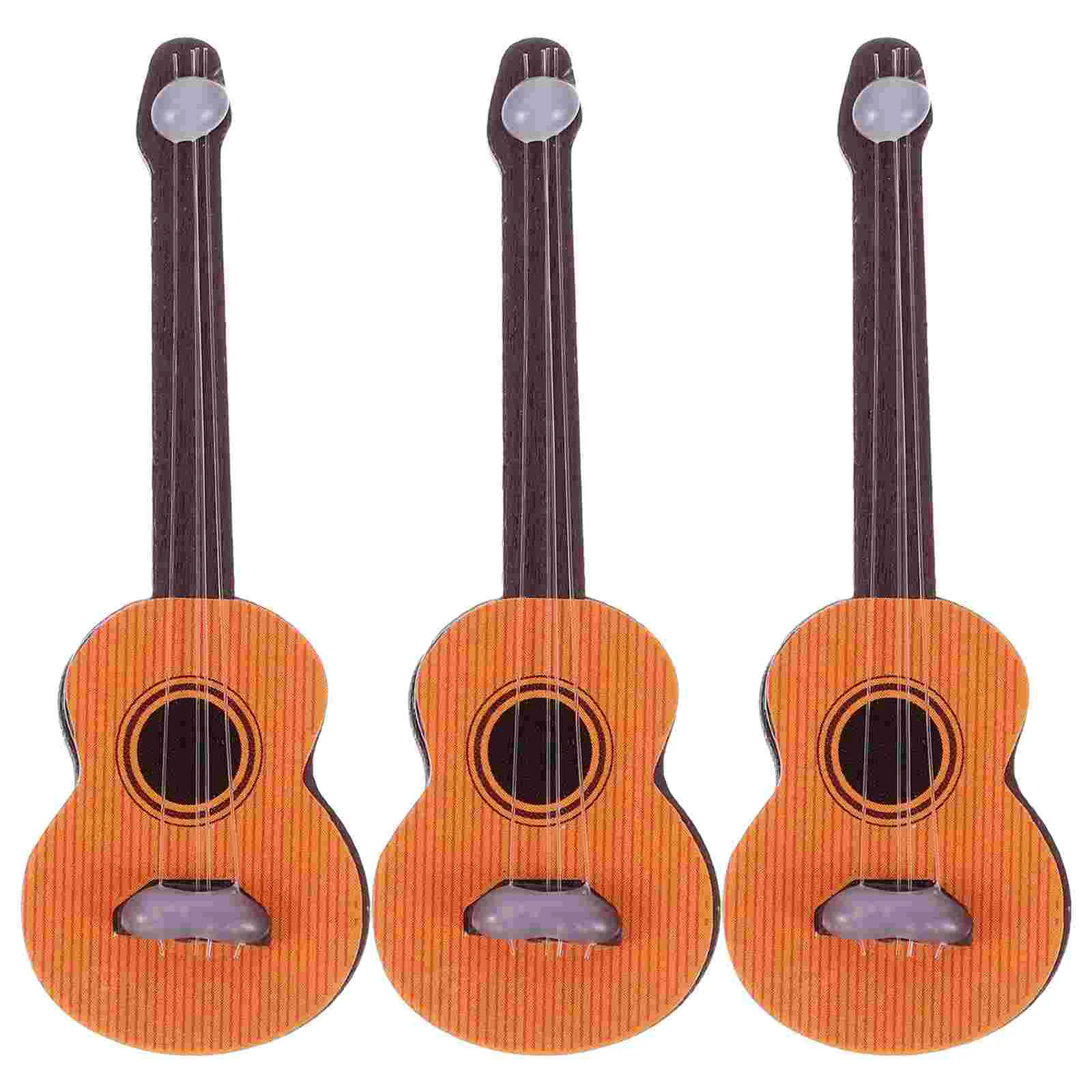 3 Pcs Miniature Guitar Worlds Tiniest Violin Keychain Toys Children House Decor Model DIY Adorn Wooden Small