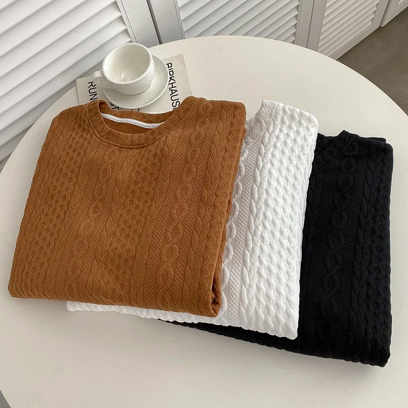 

Однотонная Толстовка Оверсайз с узором из кабеля, женские пуловеры на весну коричневого/белого/черного цвета