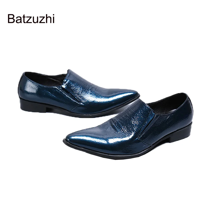

Batzuzhi Blue Genuine Leather Dress Shoes Men Luxury Men Shoes Pointed Toe Formal Business Leather Shoes Men Party and Wedding