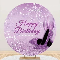 laeacco glitter purple happy birthday backdrop diamond heels champagne women birthday portrait customized photography background