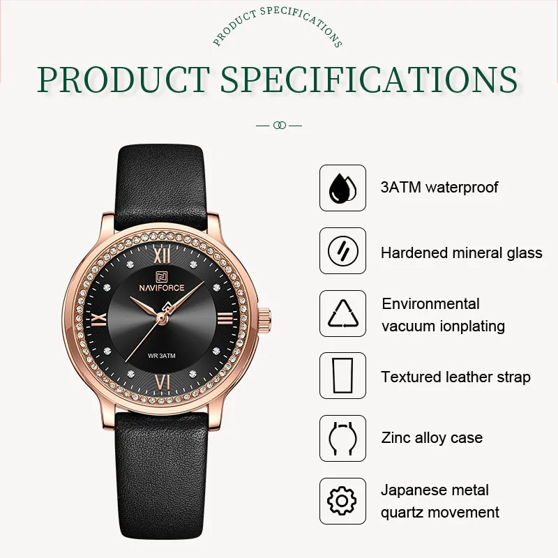NAVIFORCE Brand Luxury Fashion Women Watches Ladies Casual Quartz Waterproof Leather Bracelet Wristwatches Relogio Feminino