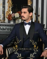 szmanlizi handsome navy blue mens suits wedding groom 3 pieces slim fit party male dress wedding suits for men blazer tuxedos