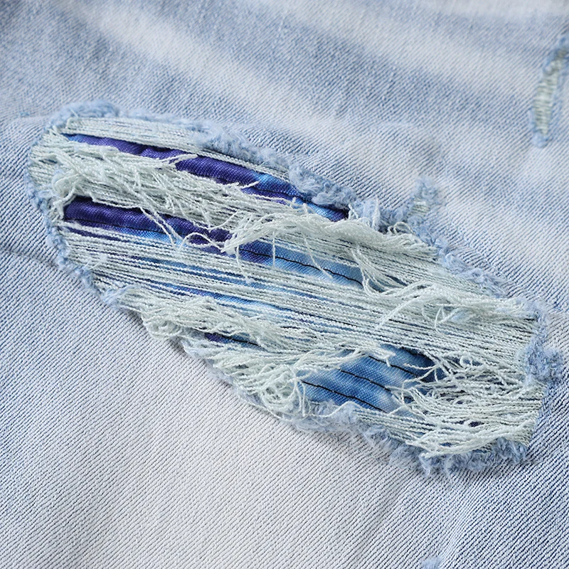 Street Fashion Men Jeans Retro Light Blue Buttons Elastic Stretch Skinny Ripped Jeans Men Patched Designer Hip Hop Brand Pants