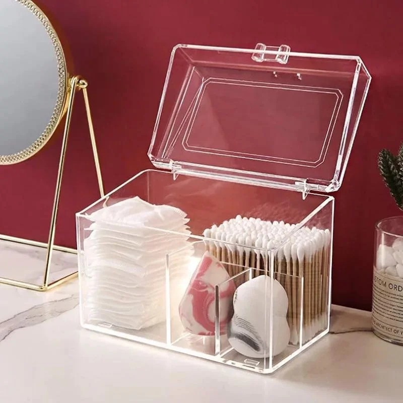 

Dustproof Plastic Makeup Organizer for Cotton Pads/Swab/Beauty Egg Storage Box with Lid Lipstick/Nail Polish