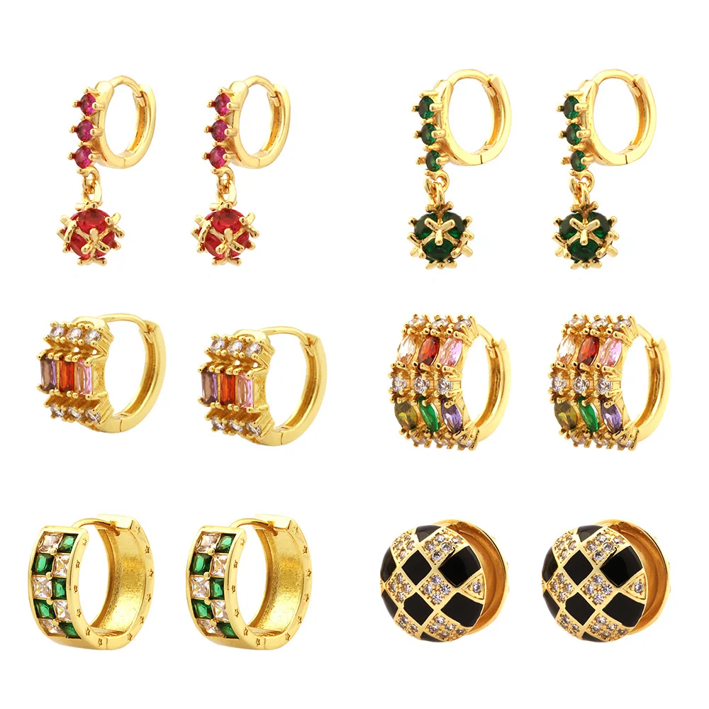 

Colorful Square Zircon Charming Hoop Earrings Women's Luxury Temperament Gold Color Piercing Earrings Wedding Jewelry Wholesale