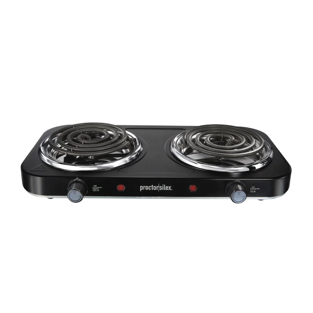 Silex Electric Double Burner Cooktop with Adjustable Temperature, Portable, Stainless Steel Plates, Black, 34115