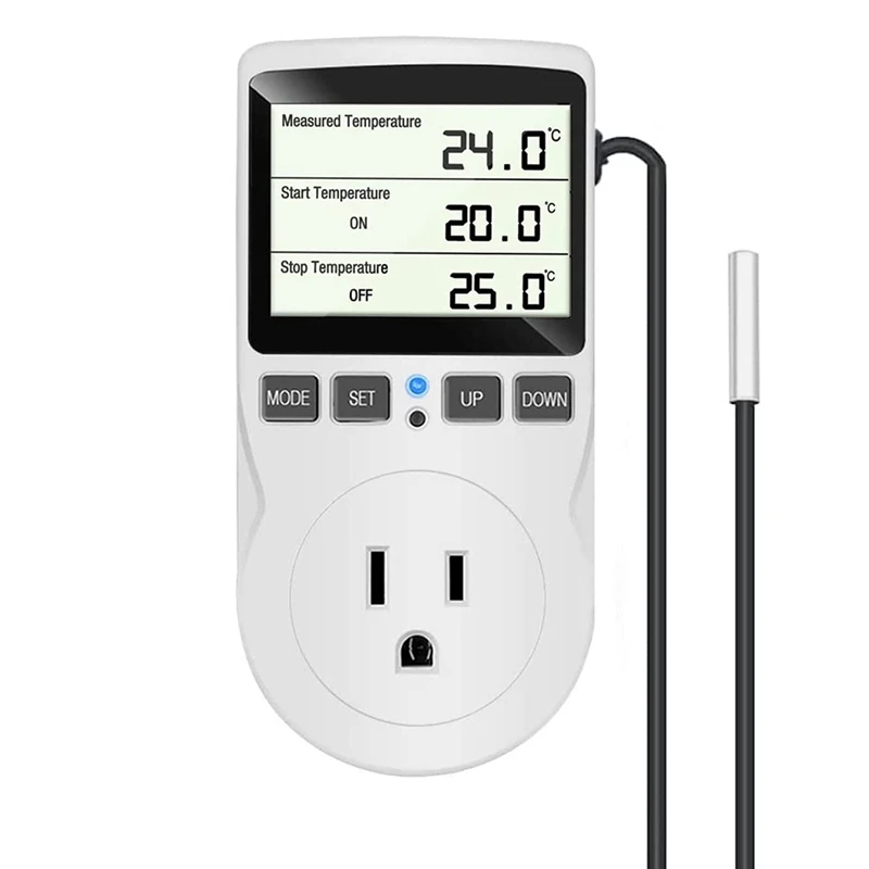 

Hot SV-Digital Temperature Controller, LCD Screen Heating Cooling Reptile Thermostat With Sensor Probe ,℉/℃ 1800W 120V US Plug