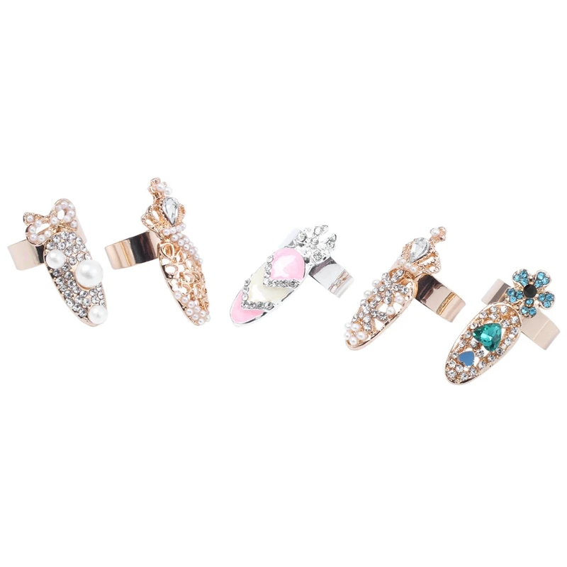 

12Pcs/Lot Nail Ring Fashion Jewelry Butterfly Glamour Crown Flower Crystal Finger Art Decoration Ring Ladies Rhinestone Nail Pro