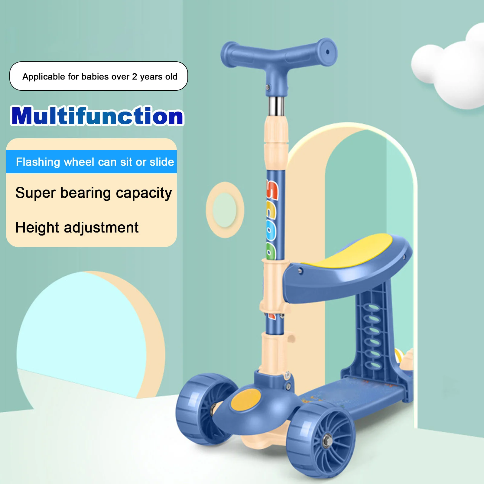 

Children Scooter 3 Wheel Scooter with Flash Wheels Kick Scooter for 2-12 Year Kids Adjustable Height Foldable Children Scooter