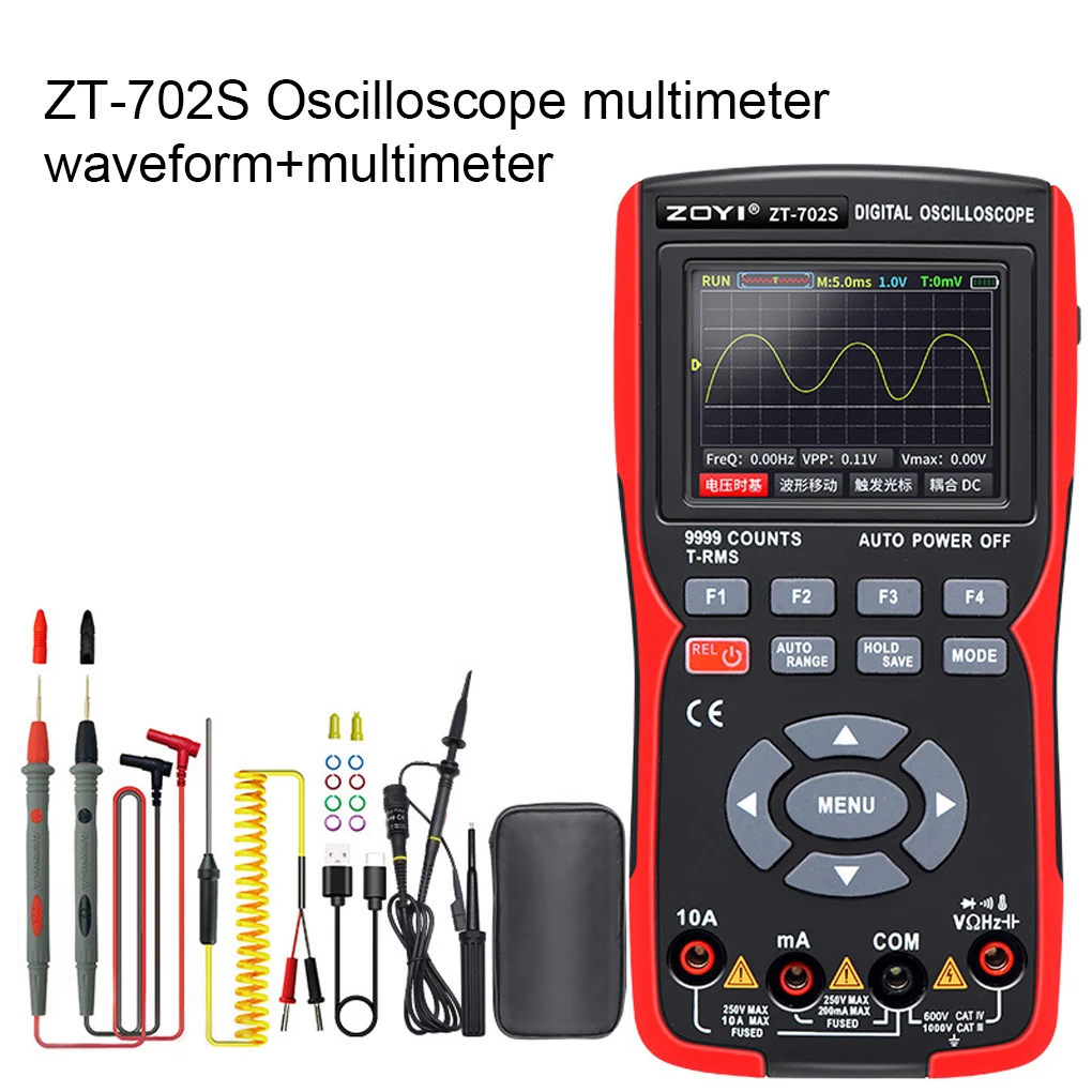 

ABS Digital Oscilloscope Color Screen 2 in 1 2 8inch 48M GS s Button Control 10MHz Rechargeable Multimeter Tool