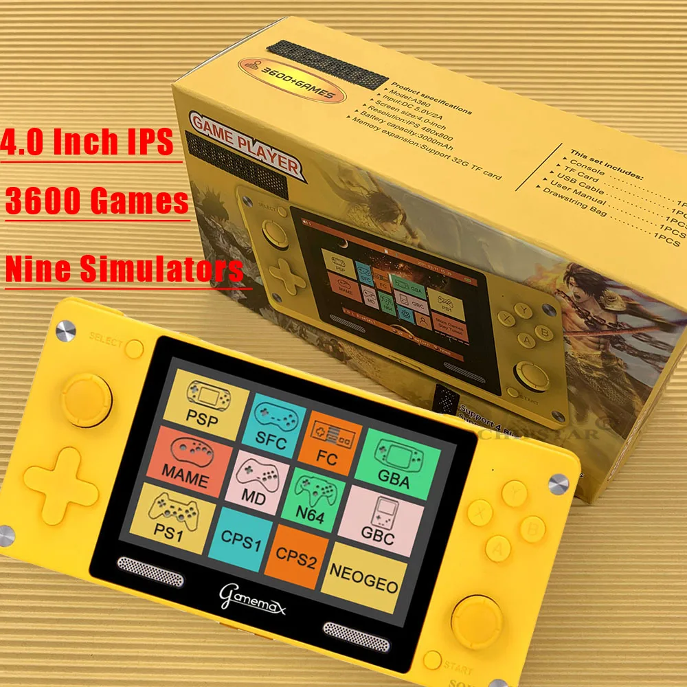 

A380 4.0 Inch IPS HD Screen Retro Game Console Portable Handheld Video Game Console Built-in 32G TF Card 3600+ Games 3D Rocker