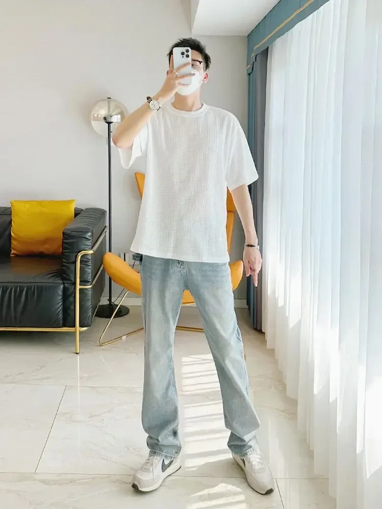 Весенние мужские джинсы High Street 2023 винтажные модные повседневные потертые прямые