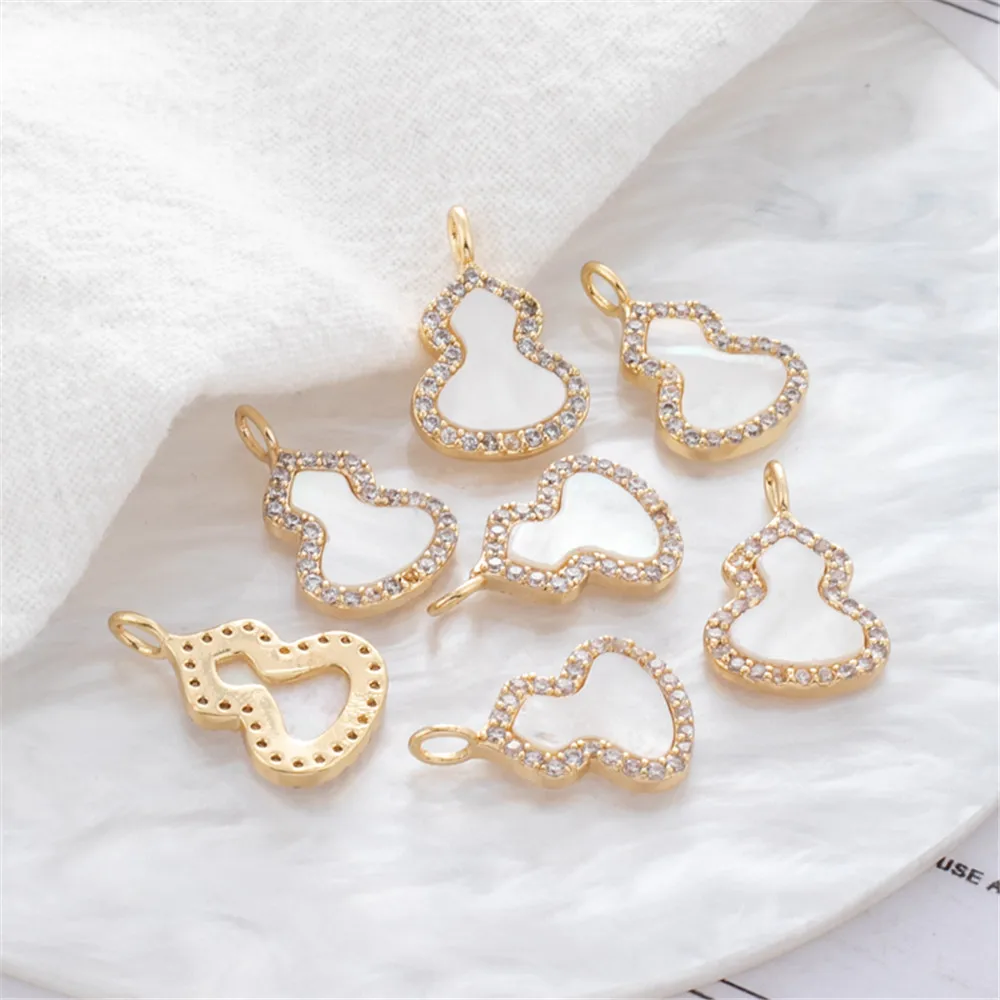

14k package gold color retaining inlaid zircon shell 11 * 17mm gourd pendant diy jewelry bracelet necklace pendant