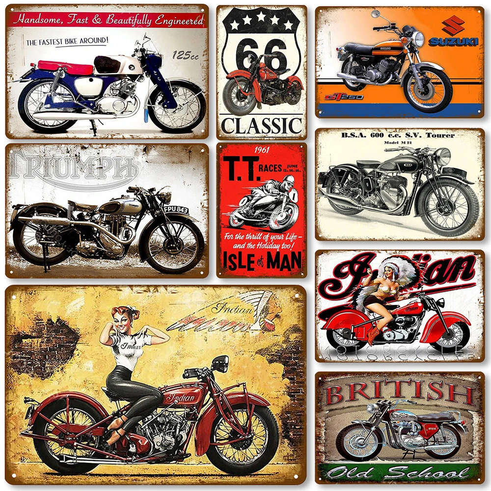

Vintage Style Metal Tin Sign Motorcycle Retro Chic Car Posters Metal Wall Art Bar Wall Stickers For Pub Bar Home Wall Decor
