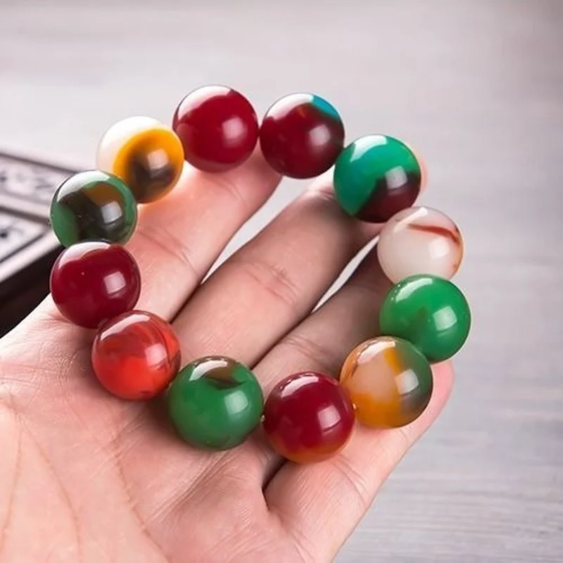 

Xinjiang Gobi and Hetian Jade Colored Jade Beads Single Ring Bracelet Simple Joker Bracelets for Men and Women