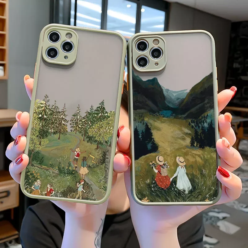 

Original for iPhone X XR XS MAX Hard Shockproof Cover Scenery Girl Phone Case For iphone 7 8 Plus SE 2020 13 11 12 Pro Max