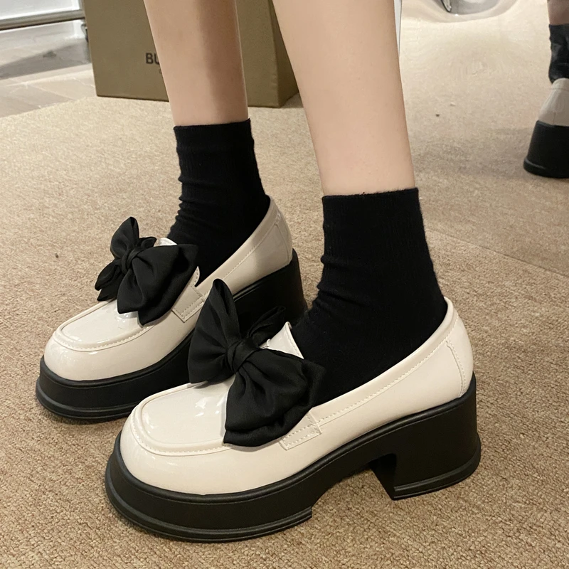

Womens Loafers Shoes All-Match Bow-Knot Shallow Mouth Clogs Platform Slip-on Casual Female Sneakers Oxfords Round Toe Butterfly