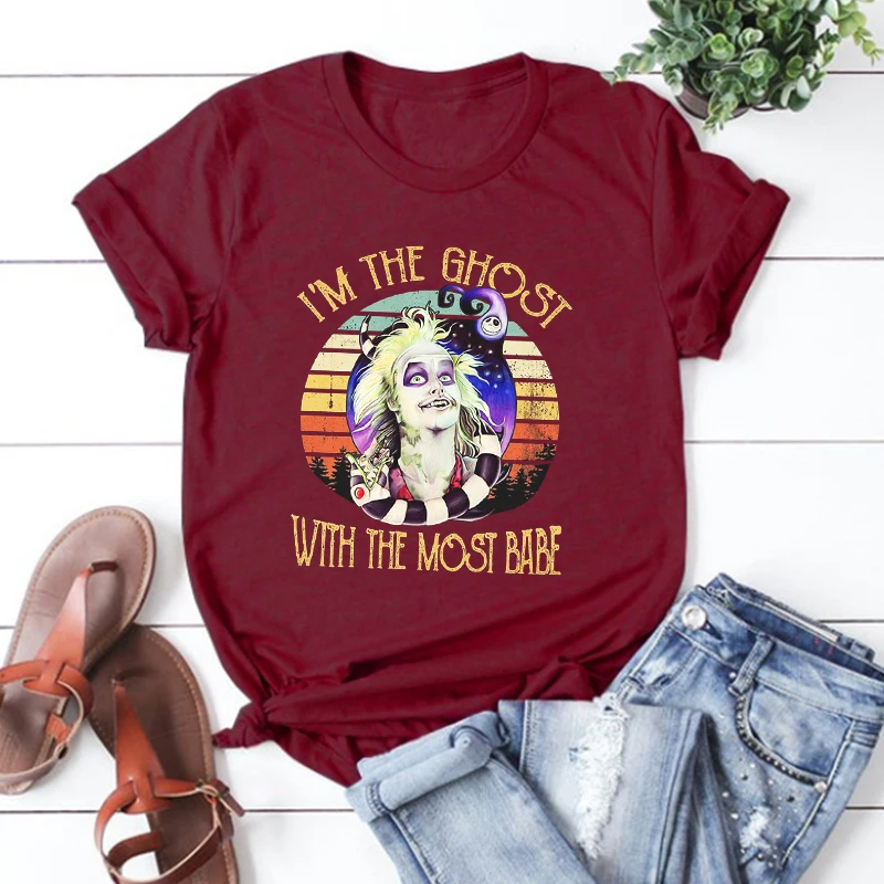 

I'm The Ghost with The Most Babe Vintage T-Shirt Halloween Tops Beetlejuice Funny Gift Tee for You and Your Friends Tees XL
