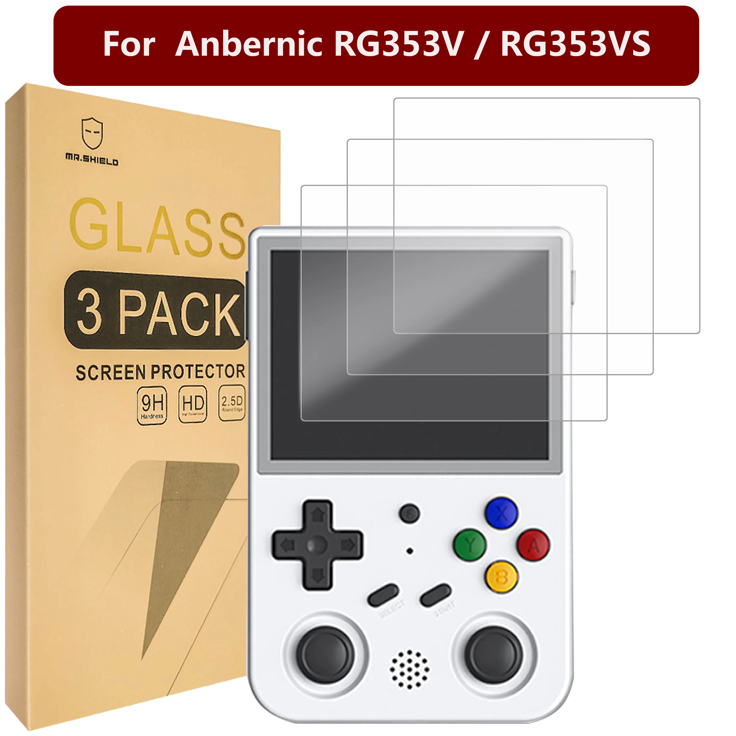 Mr.Shield Screen Protector Per Anbernic Rg353V / Rg353Vs [Vetro Temperato] [Confezione Da 3] [Vetro Giapponese Con Durezza 9H]