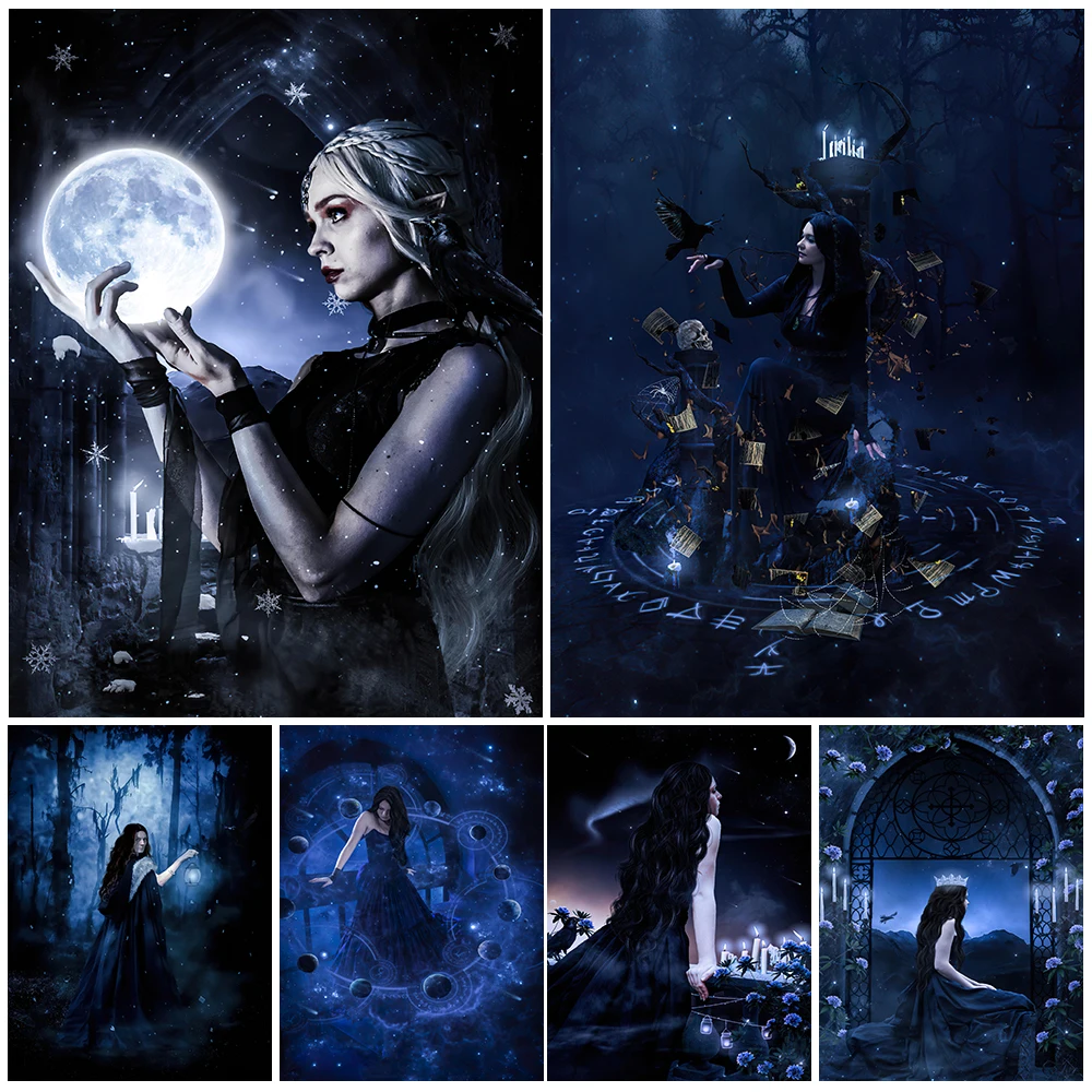 

Goddess Of The Moon And Guardian Of The Night Wall Art The Magic Witch Who Plays The Violin Poster Prints Decor Canvas Painting