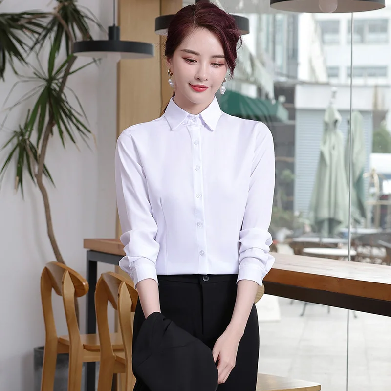 Female Spring Autumn Winter Fashion Trend Versatile Lapel Professional Backing Top Korean New Women'S Long Sleeve White Shirt
