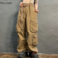 juicy apple casual baggy jeans women loose low waist retro overalls hip hop streetwear straight denim pants wide leg cargo pants