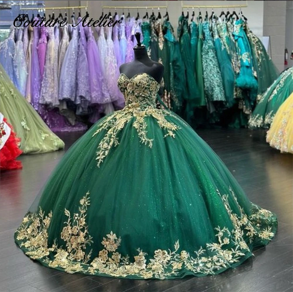 

Vintage Sweetheart Hauter Green Mexican Quinceanera Dresses Ball Gown 2024 Princess Sweet 16 Dresses Lace Applique Wedding Gown