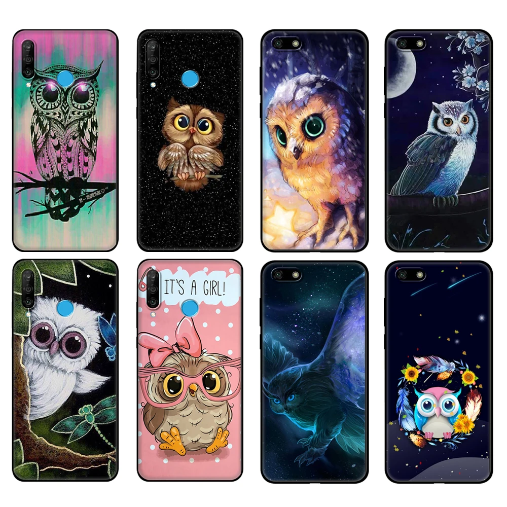 

Черный чехол из ТПУ для Huawei Honor 20 Lite, 10, 10i, 20S, 30S, 30, чехол для Honor 7A 5,45, 7s, 7C 5,7, чехол с милыми животными, мультяшными совой