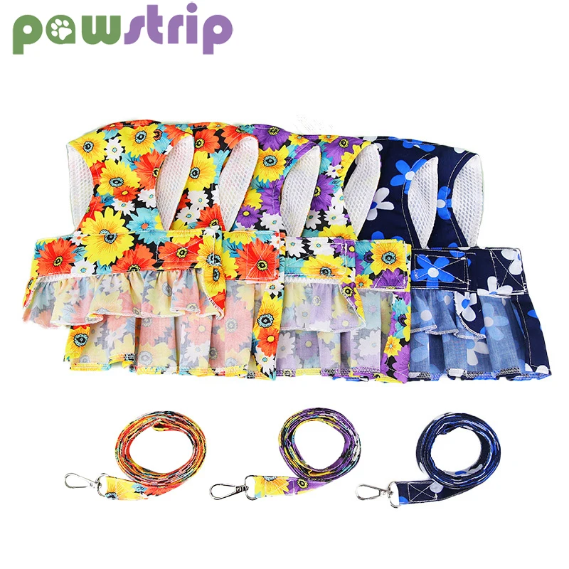 

Cute Dog Princess Dress with Leash Pet Floral Print Vest Harnesses for Small Medium Dogs Skirt Chihuahua Clothing Pet Supplies