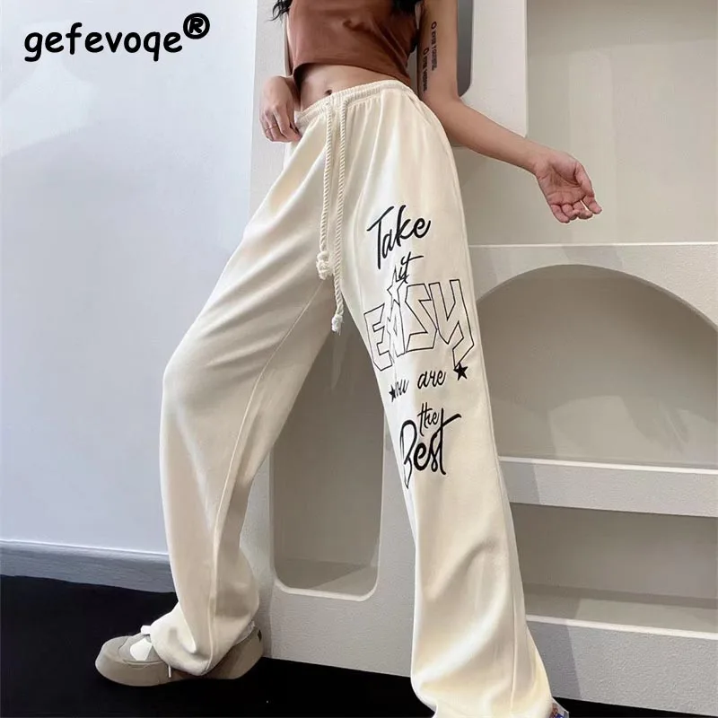 Korean Style Sweatpants Summer 2022 Fashion Joggers Women Streetwear Hip Hop Casual Letter Print High Waist Wide Leg Pant Female