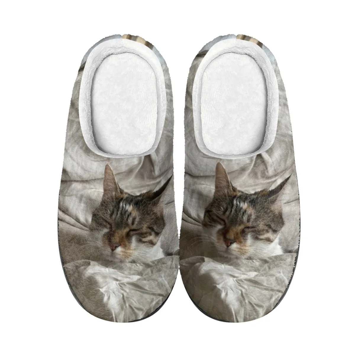 Симпатичные теплые тапочки унисекс для пар с 3D рисунком кошки зимние