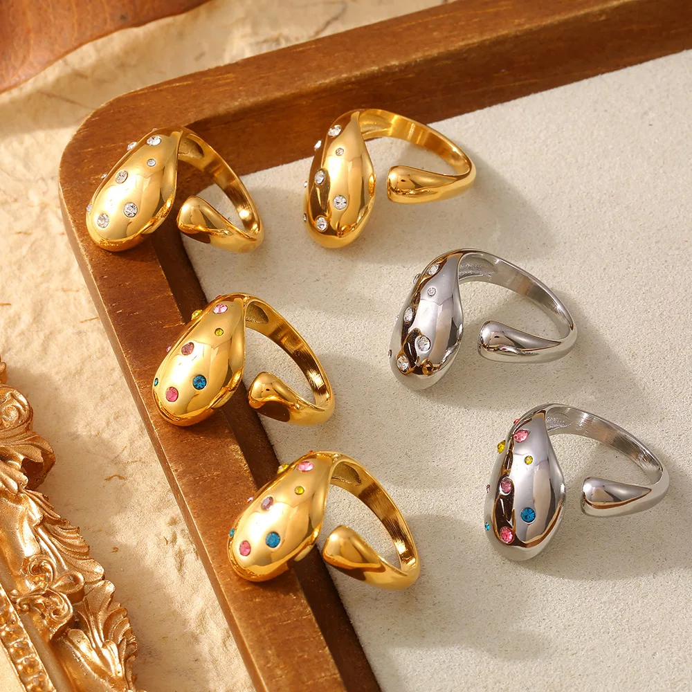 markii Trendy Pierścionki ze stali nierdzewnej dla kobiet 18-karatowe pozłacane wodoodporne geometryczne kolorowe sześcienne cyrkonie pierścionek