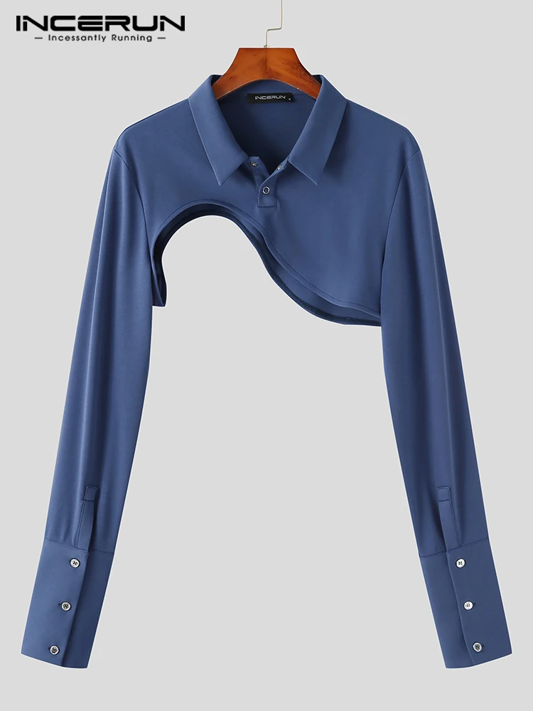 Fashion Casual Style Tops INCERUN New Men's Truncated Solid Simple Irregular Hem Shirts Male Long Sleeve Lapel Blouse S-5XL 2022