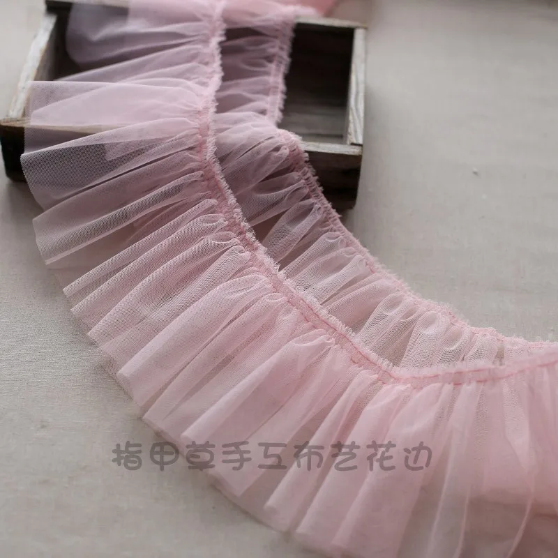 

1 метр Мягкая Белая розовая плиссированная Тюлевая кружевная лента с оборками отделка воротника аппликация «сделай сам» платье одежда юбка Ткань для шитья 15 см